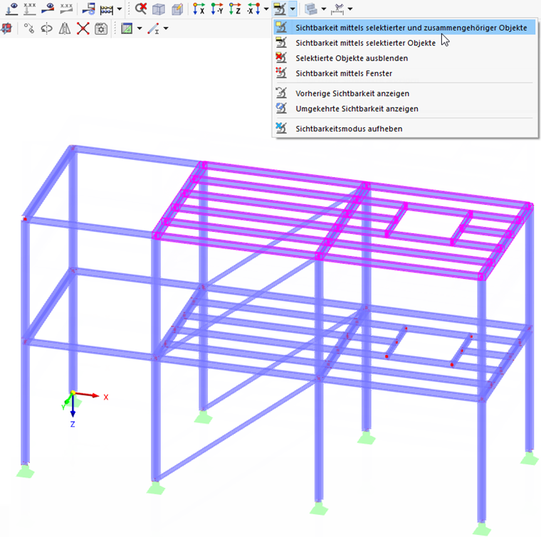 Schaltflächen für Sichtbarkeiten im Arbeitsfenster