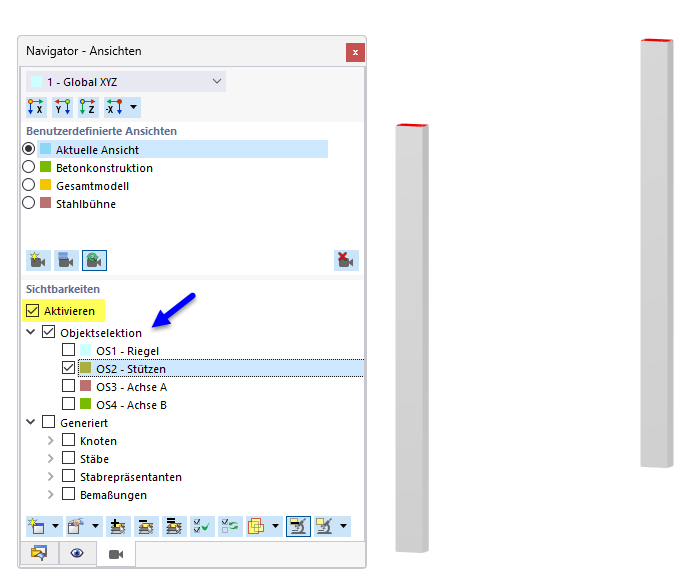 Benutzerdefinierte Objektselektionen im 'Navigator - Ansichten'