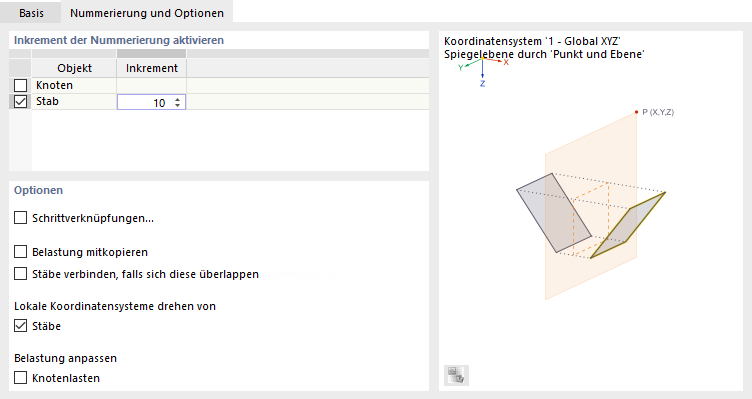 Nummerierung anpassen und Optionen festlegen