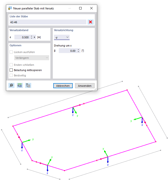 Parallele Stäbe mit Versatz definieren