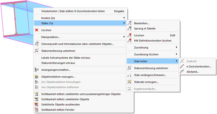 Stab über Kontextmenü teilen