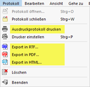 Ausdruckprotoll-Menü 'Protokoll'