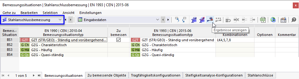 Stahlanschlussbemessung starten