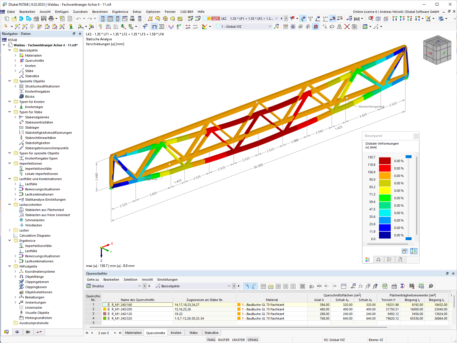 Modell eines Holzfachwerkbinders mit Verformungen in RSTAB (© merz kley partner GmbH)