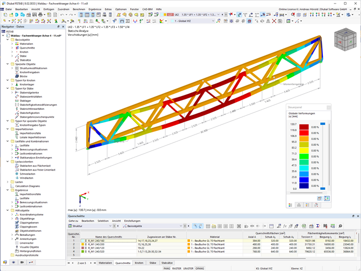 Modell eines Holzfachwerkbinders mit Verformungen in RSTAB (© merz kley partner GmbH)