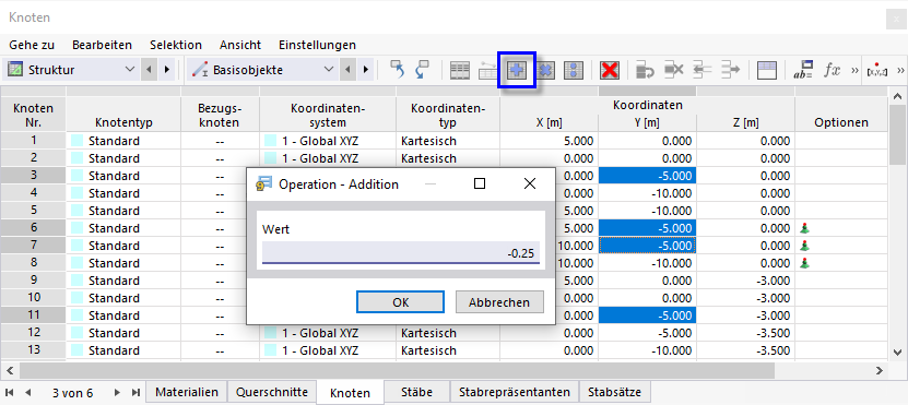 Y-Koordinate einer Selektion anpassen