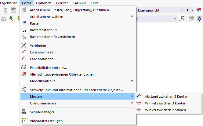 Menüfunktionen 'Messen'