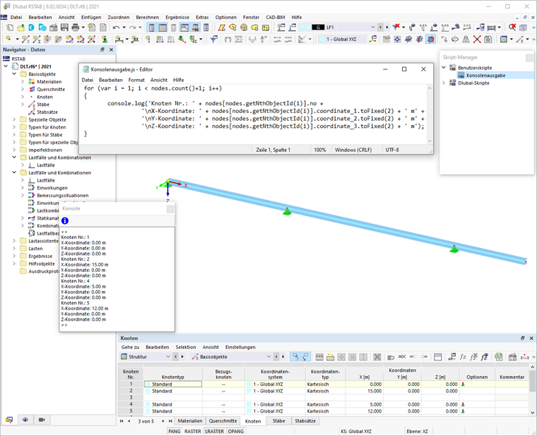 Kontrollausgabe in Konsole