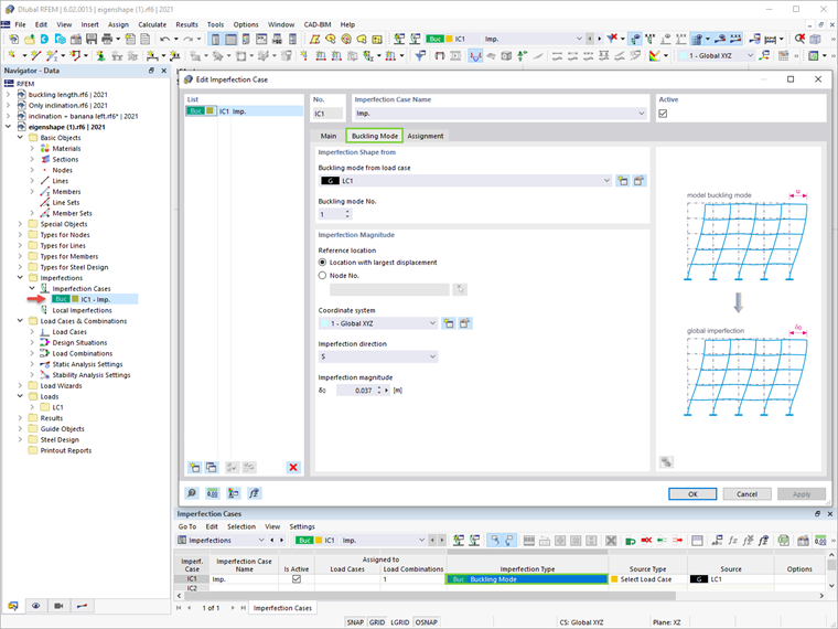 Imperfektionsfall mit Imperfektionstyp "Knickfigur"