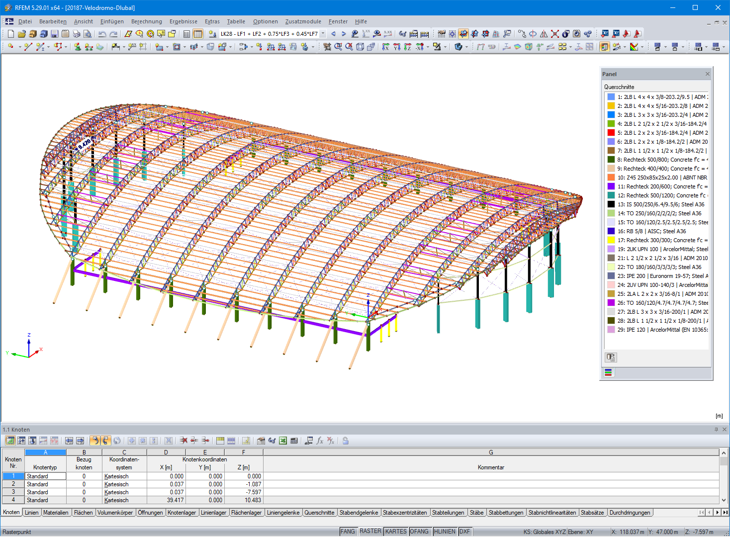 Modell des Velodroms in RFEM (© Metalúrgica Vera S.L.R.)