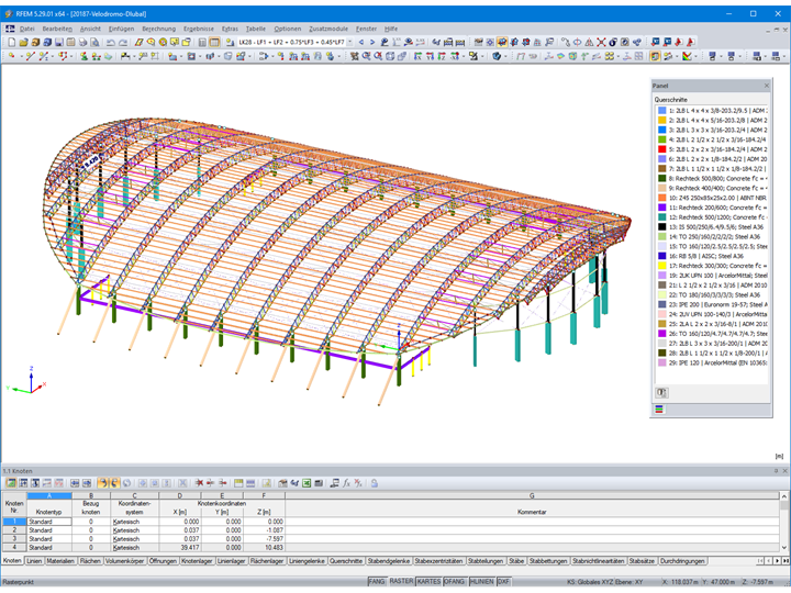 Modell des Velodroms in RFEM (© Metalúrgica Vera S.L.R.)