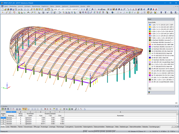 Modell des Velodroms in RFEM (© Metalúrgica Vera S.L.R.)