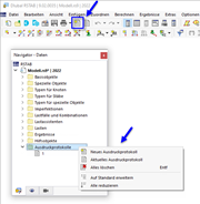 Schaltfläche 'Neues Ausdruckprotokoll' und Kontextmenü