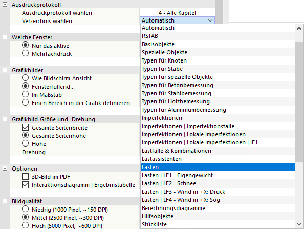 Ausdruckprotokoll-Verzeichnis für Grafik auswählen
