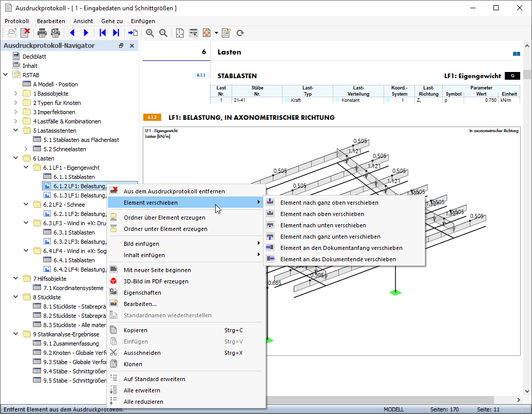 Kontextmenü 'Element verschieben'