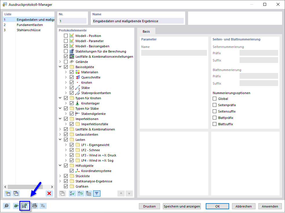 Selektiertes Ausdruckprotokoll als Vorlage speichern