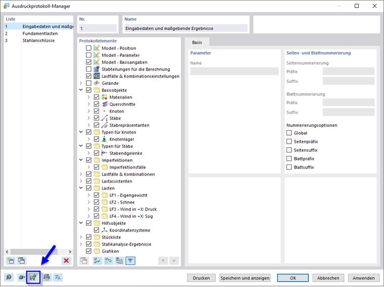 Selektiertes Ausdruckprotokoll als Vorlage speichern