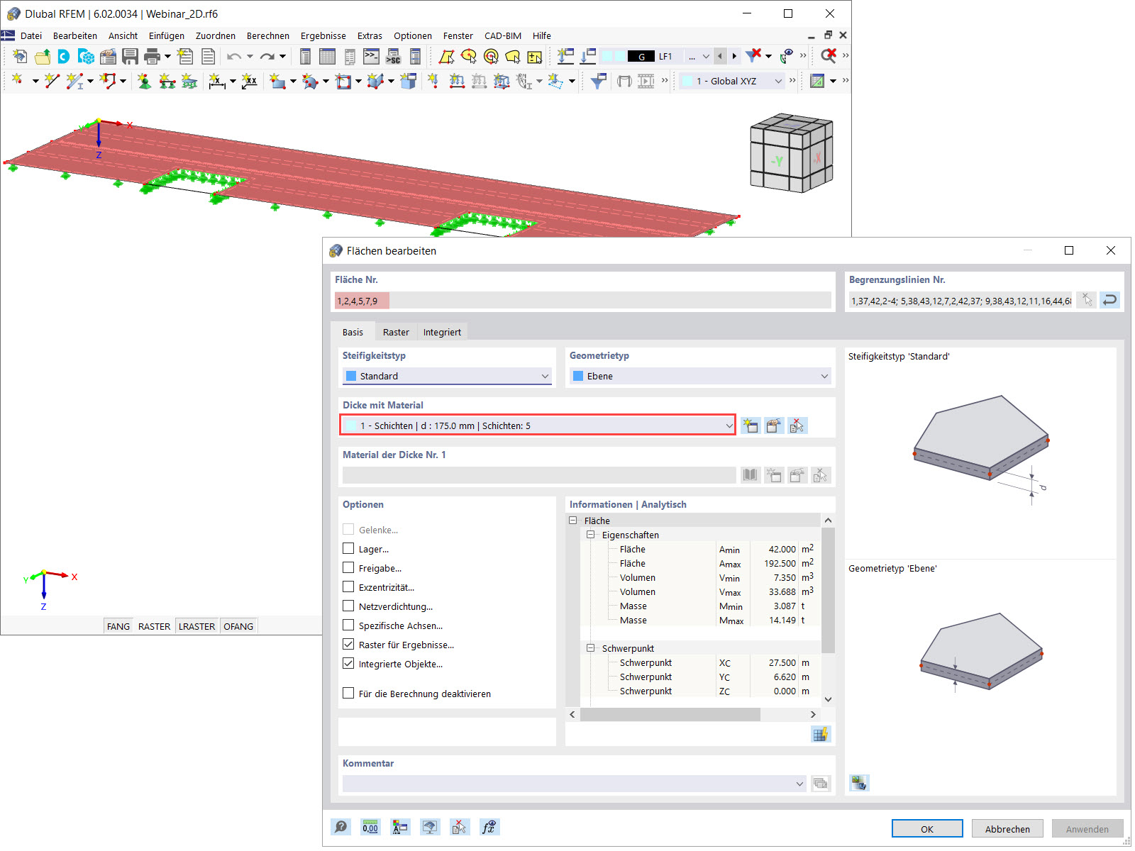 Zuweisung einer definierten Dicke zu den Flächen der Platte