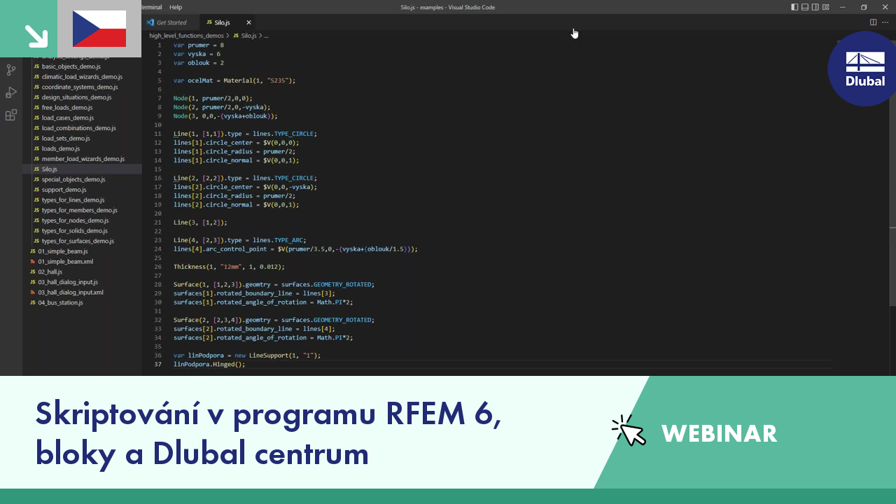 Webinar zum Skripting von Funktionen und Blöcken in RFEM 6. Schneller Überblick über die Arbeit mit dem Dlubal Center und die verfügbaren Tools.