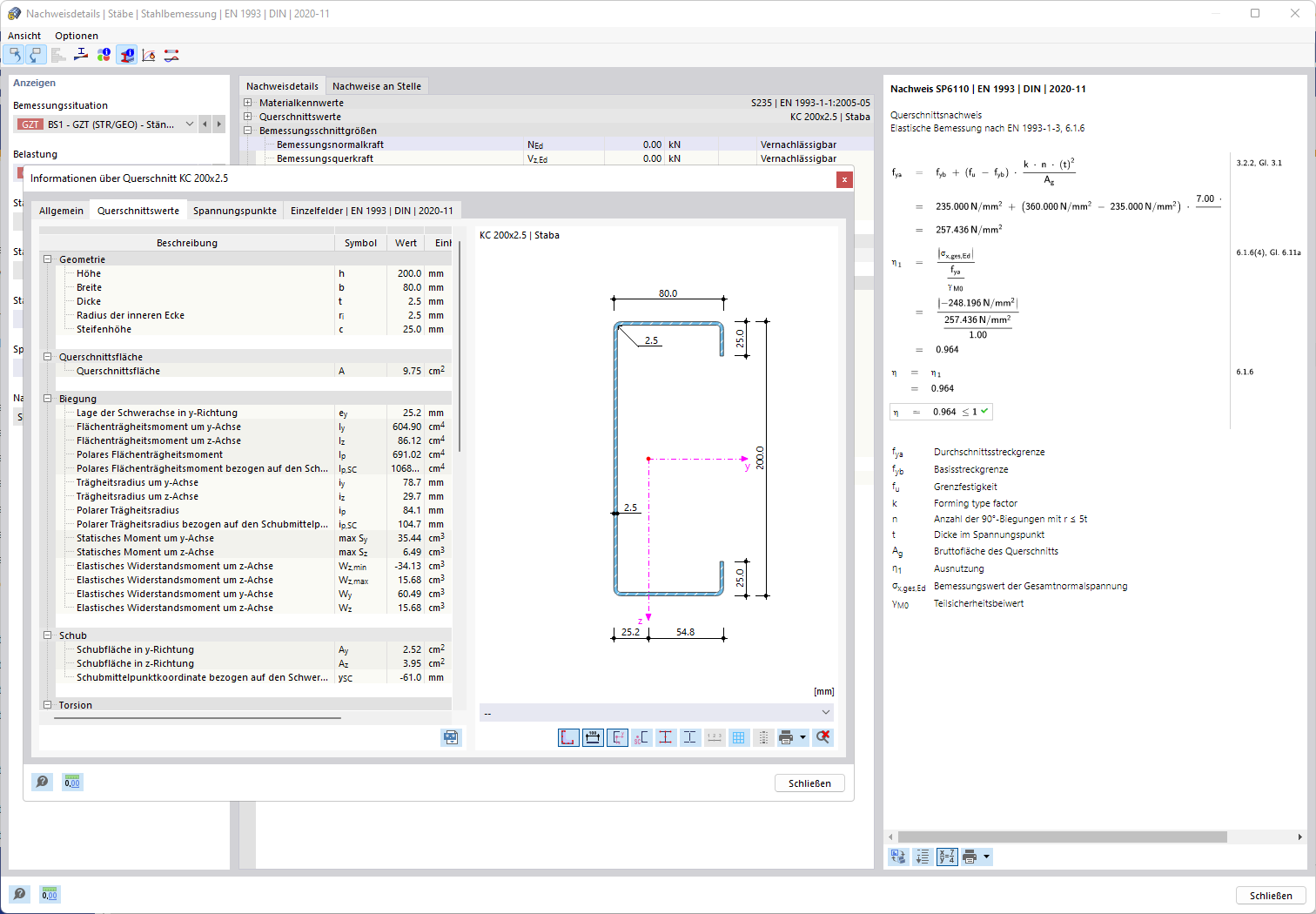 Feature 002552 | Querschnittsnachweise für kaltgeformte Stahlstäbe nach EN 1993-1-3 mit Betrachtung von Forminstabilität.