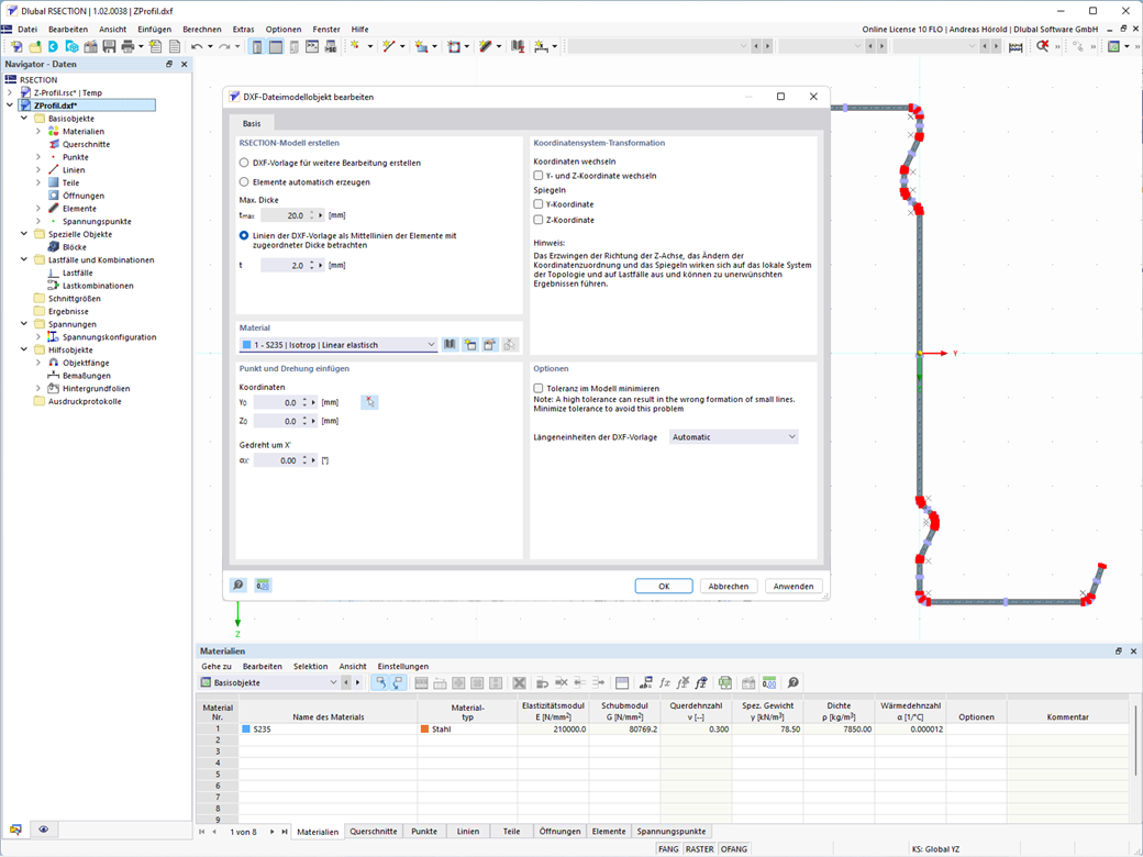 Feature 002553 | RSECTION-Querschnitt aus DXF-Datei erzeugen