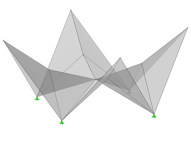 Modell ID 531 | 034-FPC012 | Prismatische Faltwerksysteme. Kreuzgefaltete Flächen gespannt diagonal über rechteckigem Grundriss, Firsten geneigt zur Mitte