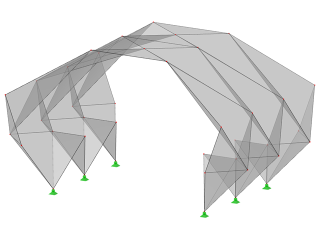 Modell ID 549 | 034-FPL125-a | Prismatische Faltwerksysteme. Lineares Struktursystem aus gefalteten Flächen. Dreigelenkbogen