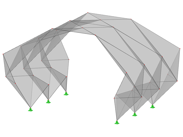 Modell ID 550 | 034-FPL125-b (Allgemeinere Variante zu 034-FPL125-a) | Prismatische Faltwerksysteme. Lineares Struktursystem aus gefalteten Flächen. Dreigelenkbogen