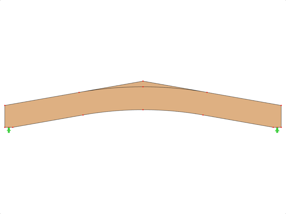 Modell ID 584 | GLB0511 | Brettschichtholzträger | Gekrümmter Untergurt | Konstante Höhe | Symmetrisch | Mit lose aufgesetztem Firstkeil