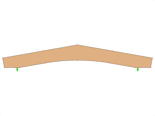 Modell ID 586 | GLB0502 | Brettschichtholzträger | Gekrümmter Untergurt | Konstante Höhe | Symmetrisch | Horizontale Kragarme | Ohne lose aufgesetzten Firstkeil