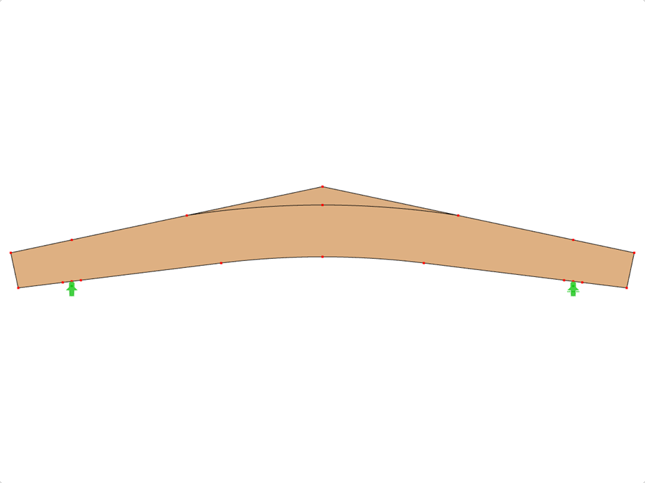 Modell ID 614 | GLB0613 | Brettschichtholzträger | Gekrümmter Untergurt | Variable Höhe | Symmetrisch | Parallele Kragarme | Mit lose aufgesetztem Firstkeil