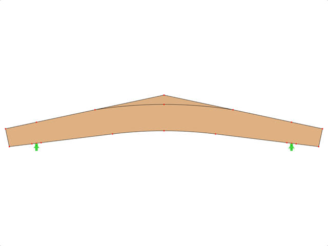 Modell ID 614 | GLB0613 | Brettschichtholzträger | Gekrümmter Untergurt | Variable Höhe | Symmetrisch | Parallele Kragarme | Mit lose aufgesetztem Firstkeil
