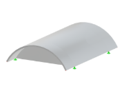 Ansicht eines halbzylindrischen Tonnengewölbes, konzipiert durch Höhen- und Radiusgeometrie.