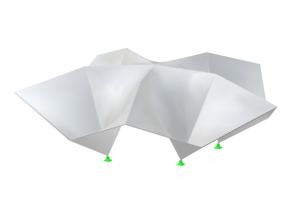 Modell einer antiklastischen Schalenstruktur mit variabler polygonaler Auflagerausbildung sowie konfigurierbarer Höhe und Seitenlänge.