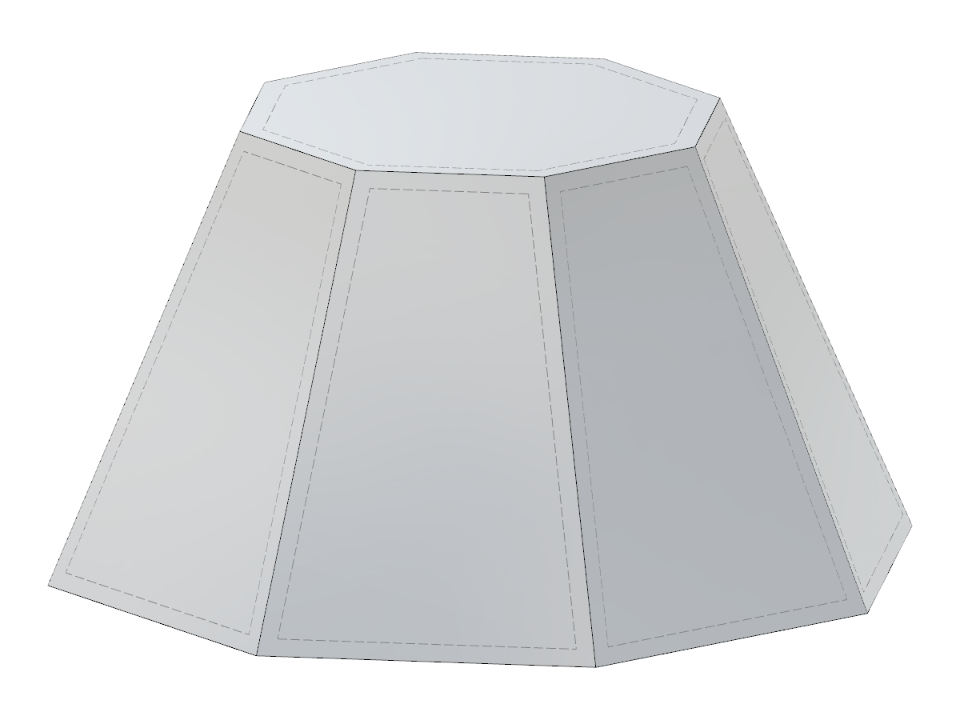 Abgestumpfte achteckige Pyramide als Beispiel für parametrisches Design mit anpassbaren Abmessungen basierend auf Kantenlänge oder Kreisradius.