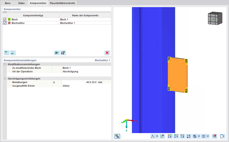 Dialog für Komponenteneinstellungen