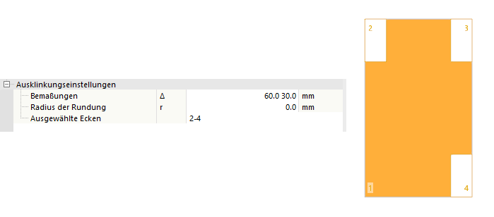 Detaillierte Einstellungen für Ausklinkung und Rasterplatte