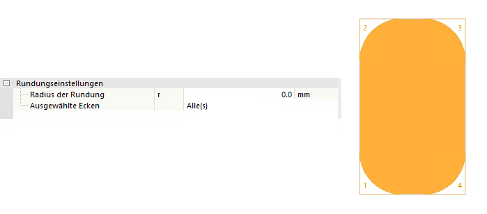 Detaillierte Einstellungen für Abrundung und abgerundete Platte