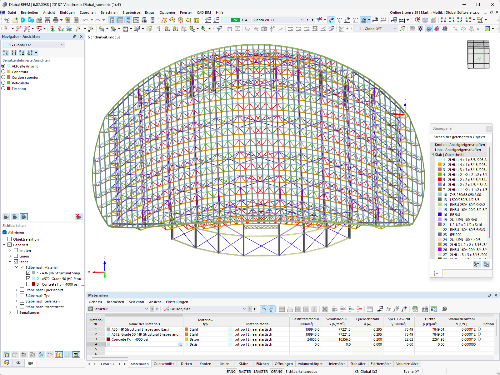 Dachkonstruktion aus Stahl | Modell des Velodromprojekts in RFEM 6 (© Metalúrgica Vera SLR)