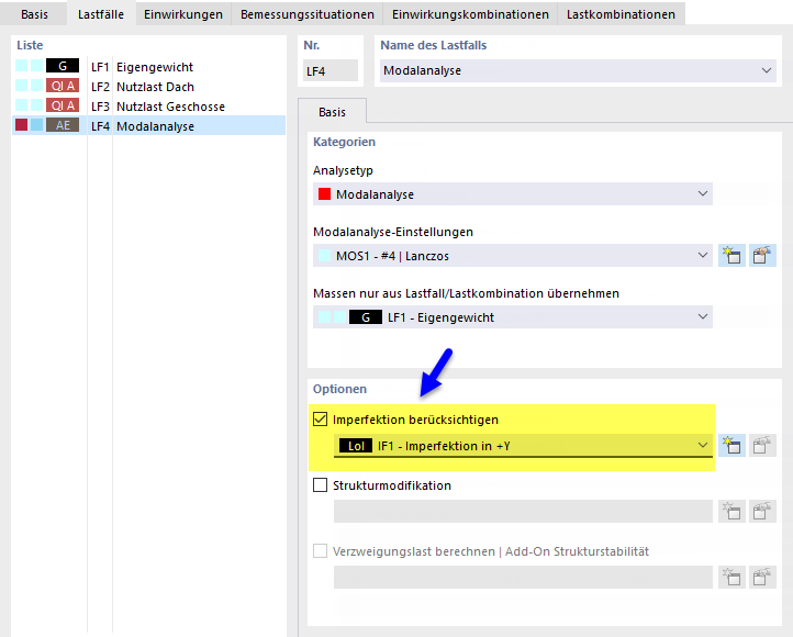 Imperfektion für Modalanalyse-Lastfall berücksichtigen
