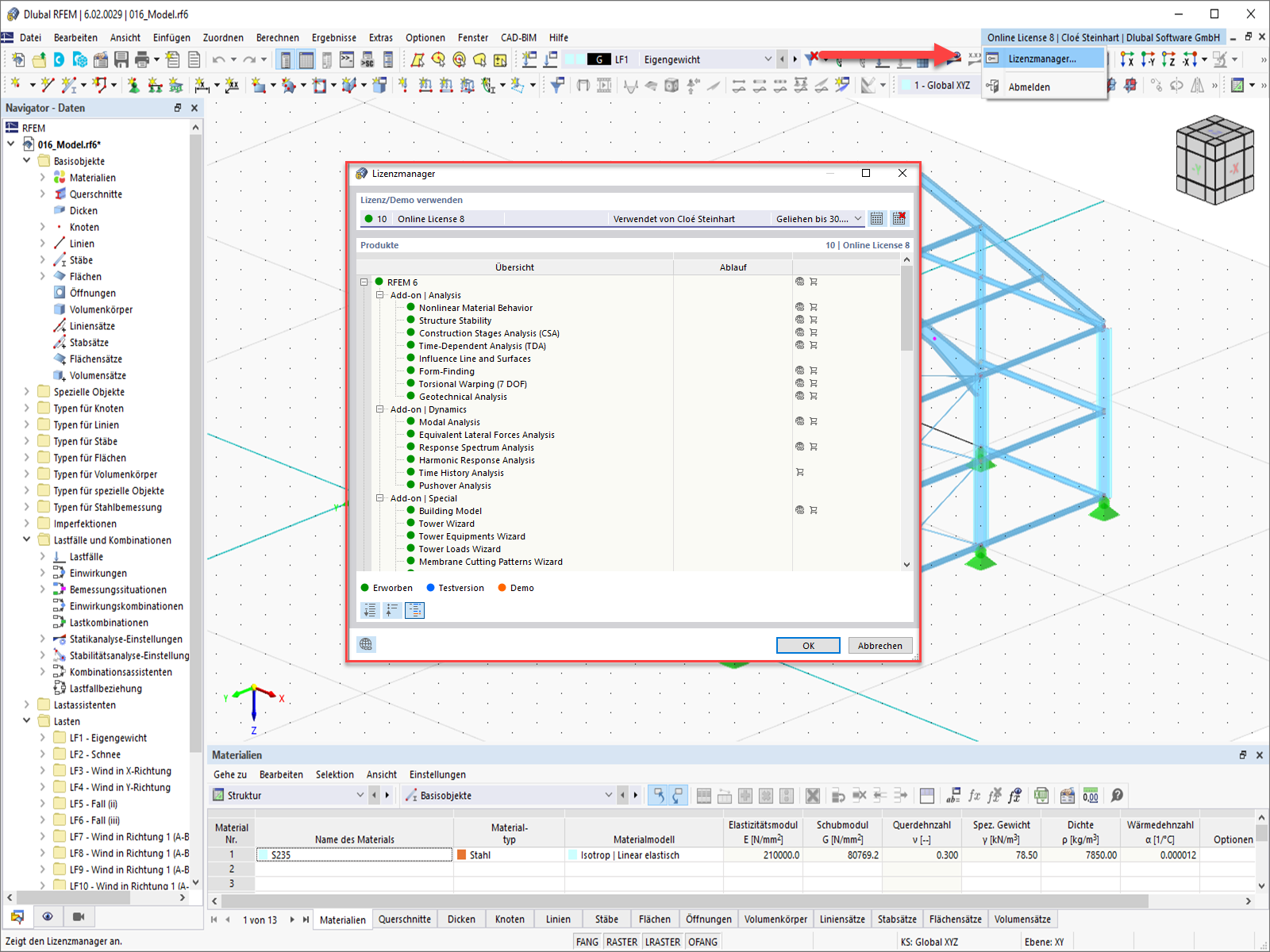FAQ 005334 | Wo kann man die Lizenz umstellen?