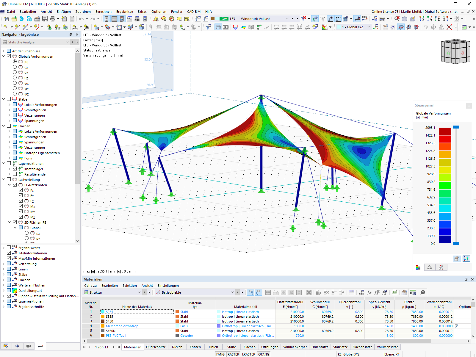 Modell der Membranüberdachung in RFEM 6