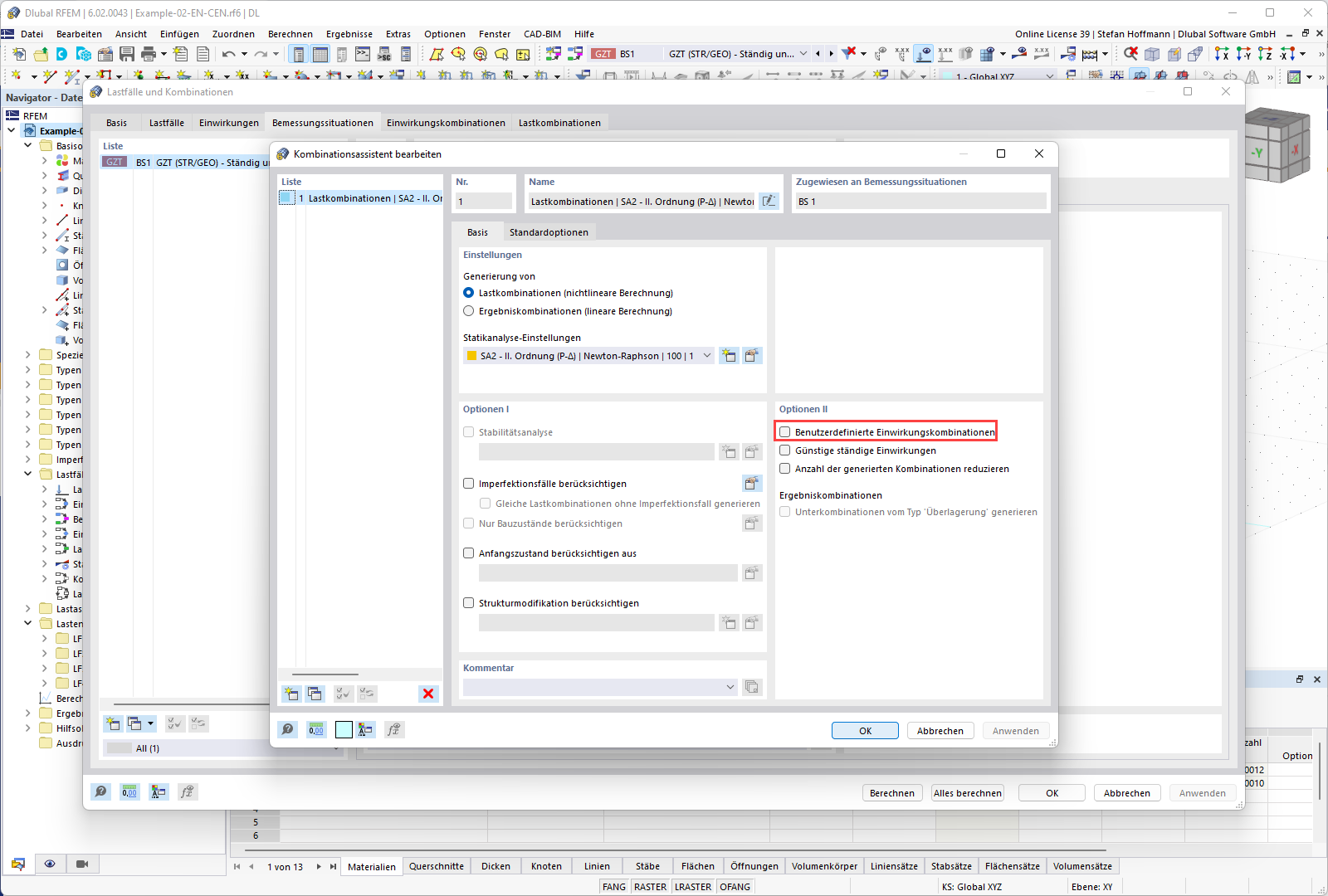 FAQ 005342 | Es werden keine automatischen Lastkombinationen erzeugt. Was kann ich tun?