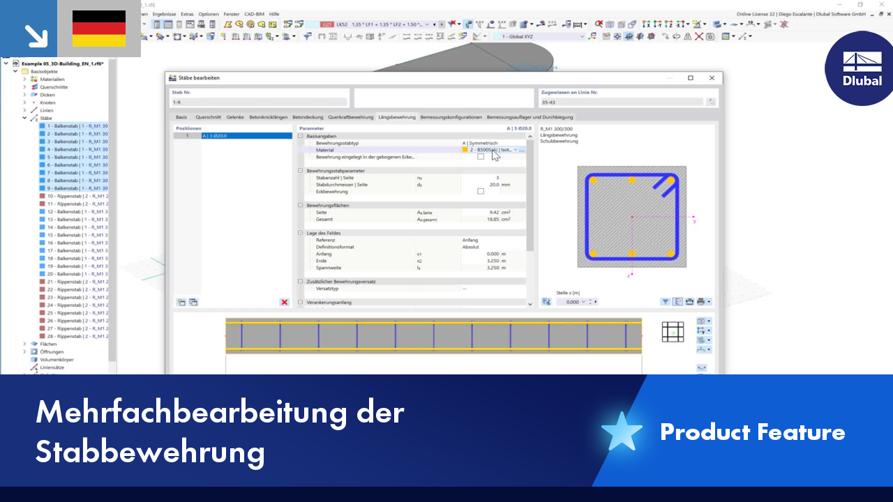Technische Darstellung zur effizienten Bewehrungsbearbeitung in Baustrukturen speziell für Ingenieure.