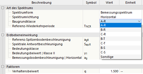 Baugrundklasse auswählen