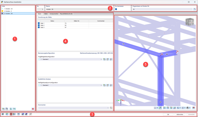 Dialogfenster Stahlanschluss bearbeiten