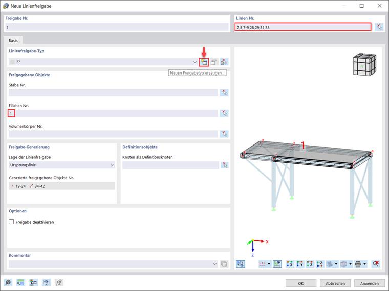 Dialog "Neue Linienfreigabe"