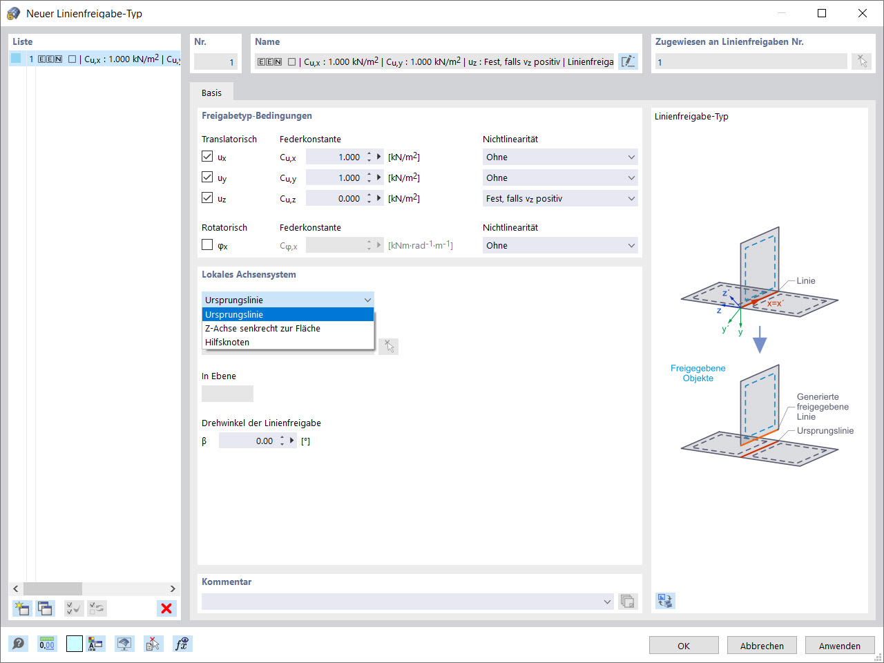 Dialog "Neuer Linienfreigabe-Typ"
