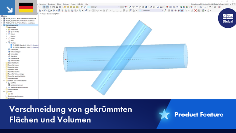 Intersektion gekrümmter Oberflächen mit volumetrischen Strukturen in einer statischen Analyseumgebung.