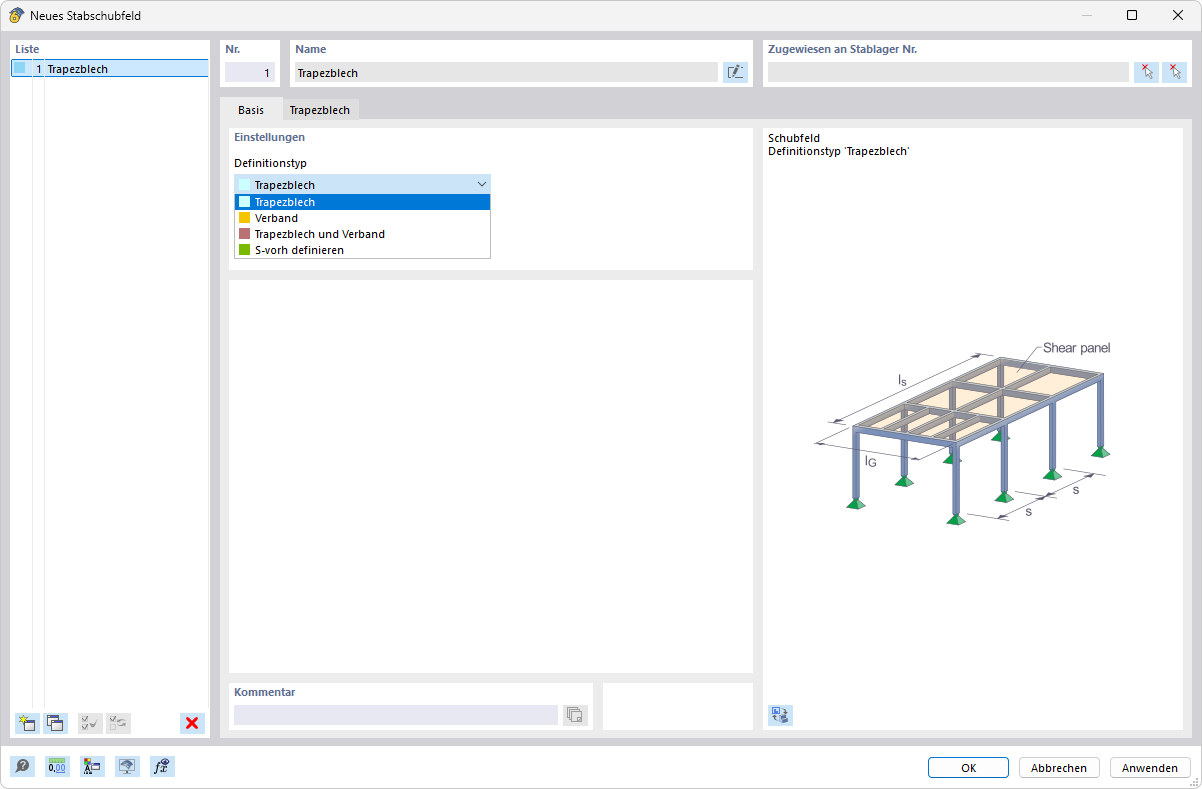 Dialog 'Stabschubfeld'